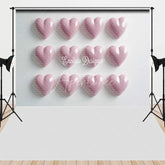 Aperturee - Aperturee Soft Pink 3D Hearts Grid Pattern Combo Set Backdrop Romantic Valentine’s Day Decor
