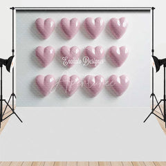 Aperturee - Aperturee Soft Pink 3D Hearts Grid Pattern Combo Set Backdrop Romantic Valentine’s Day Decor