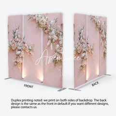 Aperturee - Aperturee Soft Pink Floral Arch Square Double-Sided Backdrop with White and Blush Flowers Elegant Wedding Decor