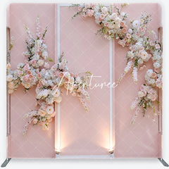 Aperturee - Aperturee Soft Pink Floral Arch Square Double-Sided Backdrop with White and Blush Flowers Elegant Wedding Decor
