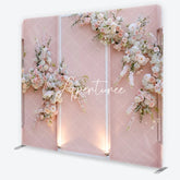 Aperturee - Aperturee Soft Pink Floral Arch Square Double-Sided Backdrop with White and Blush Flowers Elegant Wedding Decor