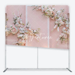 Aperturee - Aperturee Soft Pink Floral Arch Square Double-Sided Backdrop with White and Blush Flowers Elegant Wedding Decor