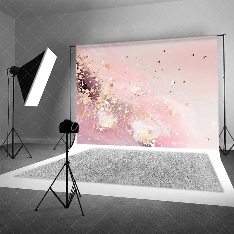 Aperturee - Aperturee Soft Pink Fluid Waves and Gold Confetti Backdrop Abstract Photography Background Elegant Party Decor