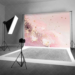 Aperturee - Aperturee Soft Pink Fluid Waves and Gold Confetti Backdrop Abstract Photography Background Elegant Party Decor