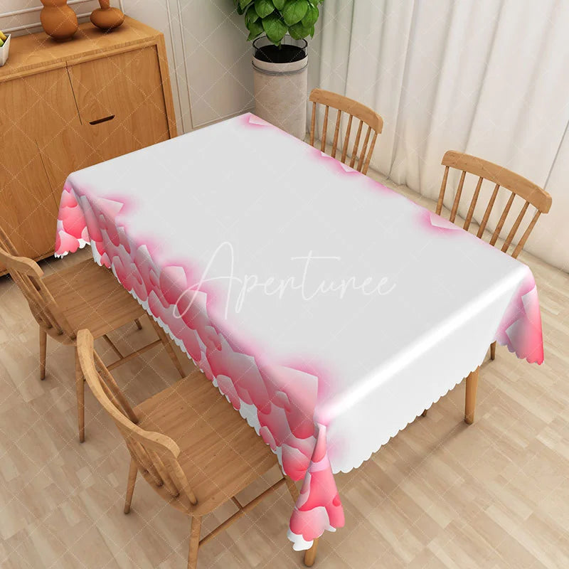 Aperturee - Aperturee Soft Pink Watercolor Border Rectangle Tablecloth Abstract Romantic Gradient Table Cover Wedding Baby Shower Decor
