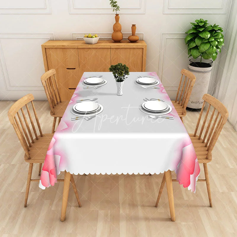 Aperturee - Aperturee Soft Pink Watercolor Border Rectangle Tablecloth Abstract Romantic Gradient Table Cover Wedding Baby Shower Decor