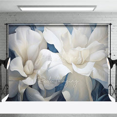 Aperturee - Aperturee Soft White Floral Backdrop Dreamy Blue Flower Art Background Newborn Photography Studio Prop
