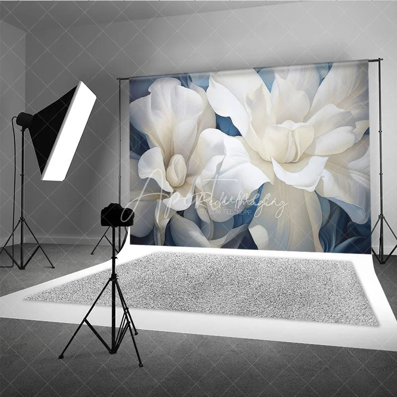 Aperturee - Aperturee Soft White Floral Backdrop Dreamy Blue Flower Art Background Newborn Photography Studio Prop