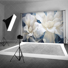Aperturee - Aperturee Soft White Floral Backdrop Dreamy Blue Flower Art Background Newborn Photography Studio Prop