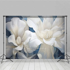 Aperturee - Aperturee Soft White Floral Backdrop Dreamy Blue Flower Art Background Newborn Photography Studio Prop