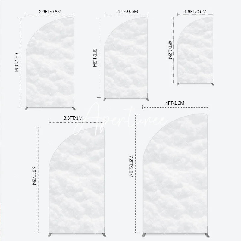 Aperturee - Aperturee Soft White Textured Snow Fluffy Half Moon Arch Backdrop Elegant Winter Wonderland Holiday Party Decor