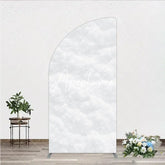 Aperturee - Aperturee Soft White Textured Snow Fluffy Half Moon Arch Backdrop Elegant Winter Wonderland Holiday Party Decor
