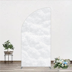 Aperturee - Aperturee Soft White Textured Snow Fluffy Half Moon Arch Backdrop Elegant Winter Wonderland Holiday Party Decor