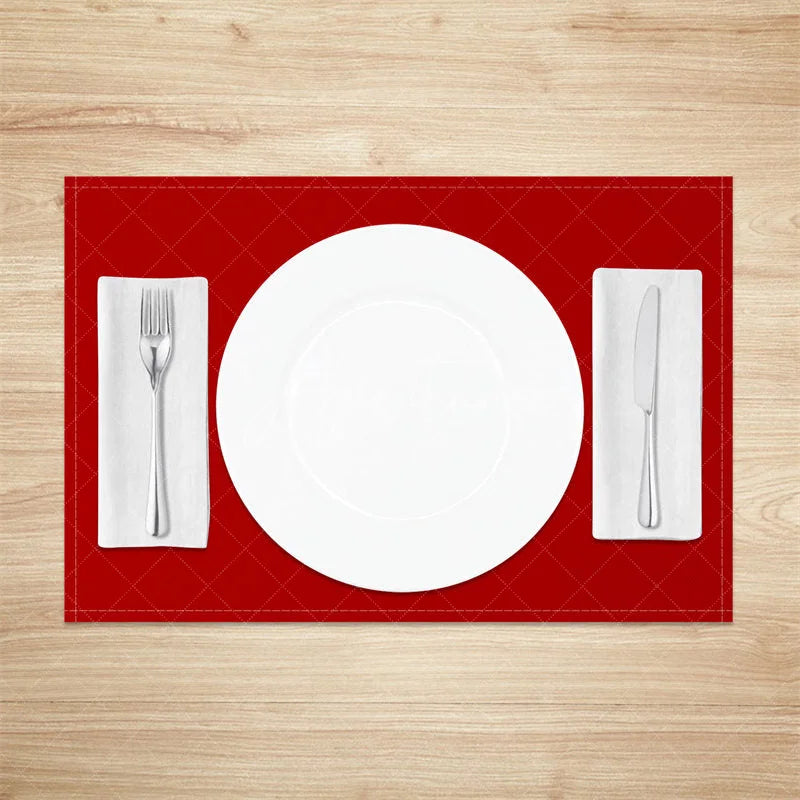 Aperturee - Aperturee Solid Red Set of 4 Placemats Washable Heat Resistant Table Mats Modern Decor for Christmas Valentines Day Dining