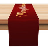 Aperturee - Aperturee Solid Wine Red Rustic Merry Christmas Table Runner