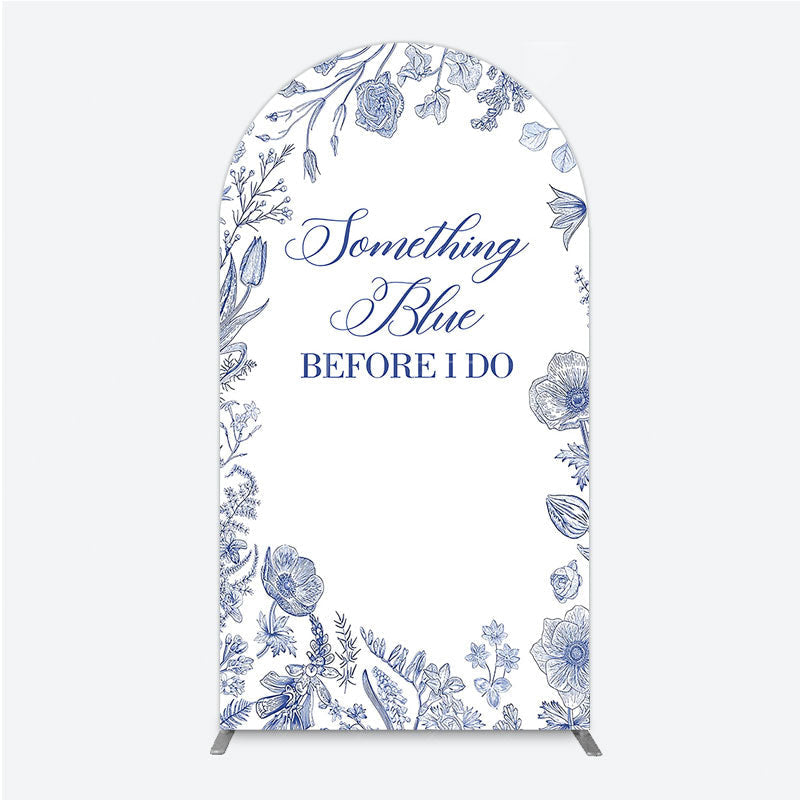 Aperturee - Aperturee Something Blue Before I Do Arch Backdrop for Bridal Shower and Bachelorette Elegant Floral Party Decor