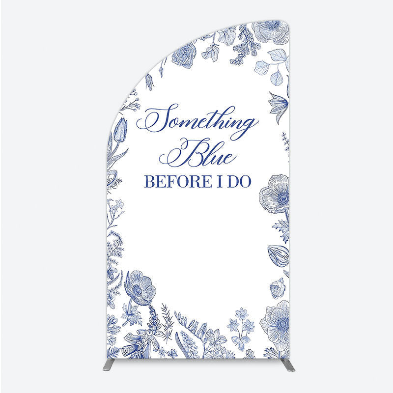 Aperturee - Aperturee Something Blue Before I Do Half Moon Arch Backdrop for Bridal Shower and Bachelorette Elegant Floral Party Decor
