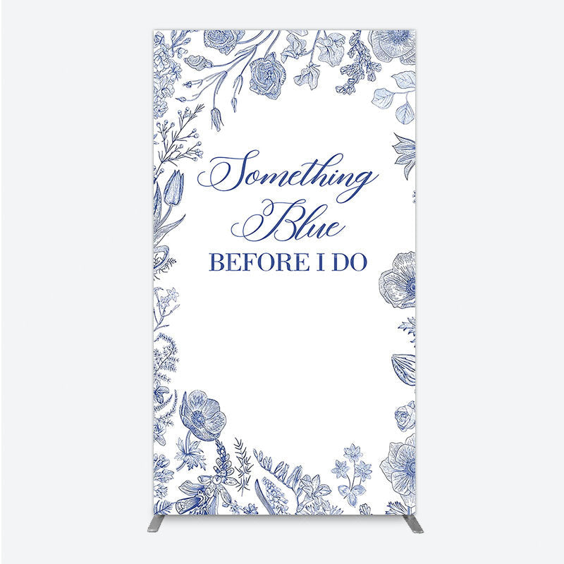 Aperturee - Aperturee Something Blue Before I Do Rectangle Backdrop for Bridal Shower and Bachelorette Elegant Floral Party Decor
