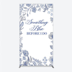Aperturee - Aperturee Something Blue Before I Do Rectangle Backdrop for Bridal Shower and Bachelorette Elegant Floral Party Decor