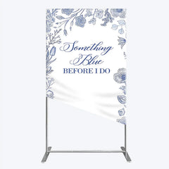 Aperturee - Aperturee Something Blue Before I Do Rectangle Backdrop for Bridal Shower and Bachelorette Elegant Floral Party Decor