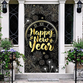 Aperturee - Aperturee Sparkle Black Gold Clock Happy New Year Door Cover