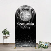 Aperturee - Aperturee Sparkle Black Silver Ball Graduation Arch Backdrop