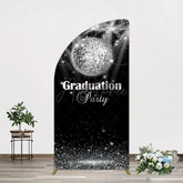 Aperturee - Aperturee Sparkle Black Silver Ball Graduation Half Moon Arch Backdrop