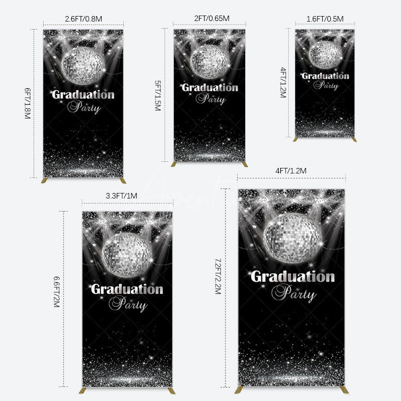 Aperturee - Aperturee Sparkle Black Silver Ball Graduation Rectangle Backdrop