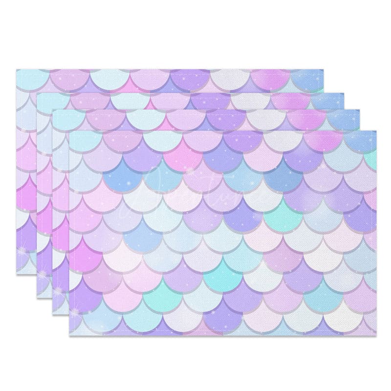Aperturee - Aperturee Sparkle Colorful Mermaid Scales Set Of 4 Placemats