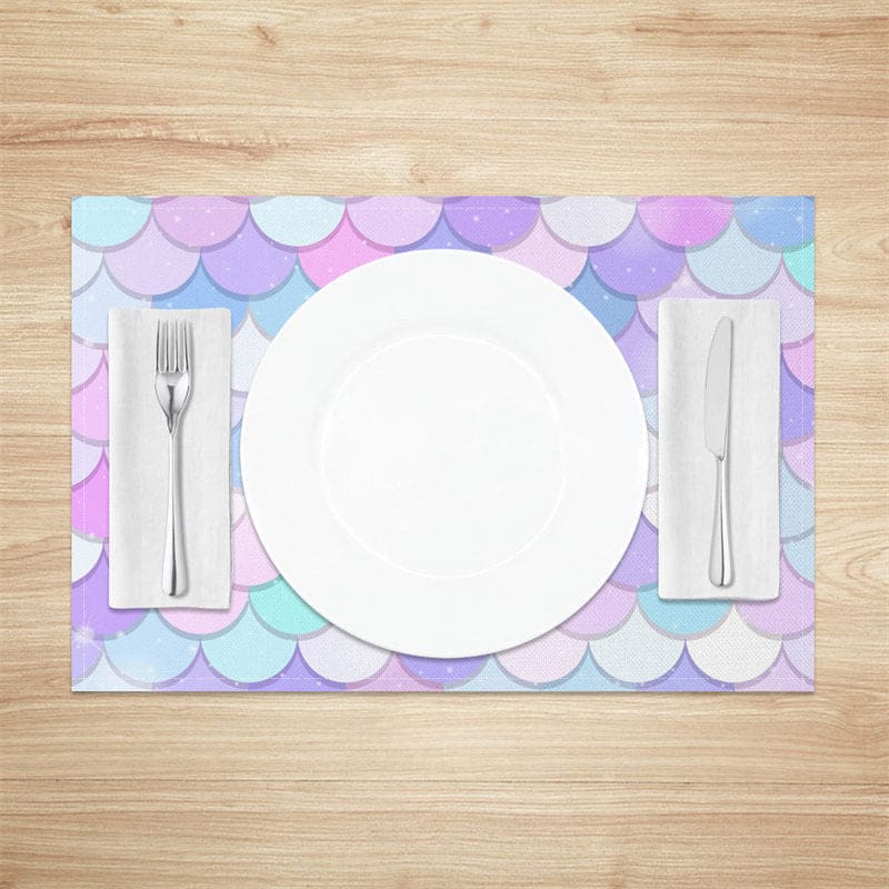 Aperturee - Aperturee Sparkle Colorful Mermaid Scales Set Of 4 Placemats