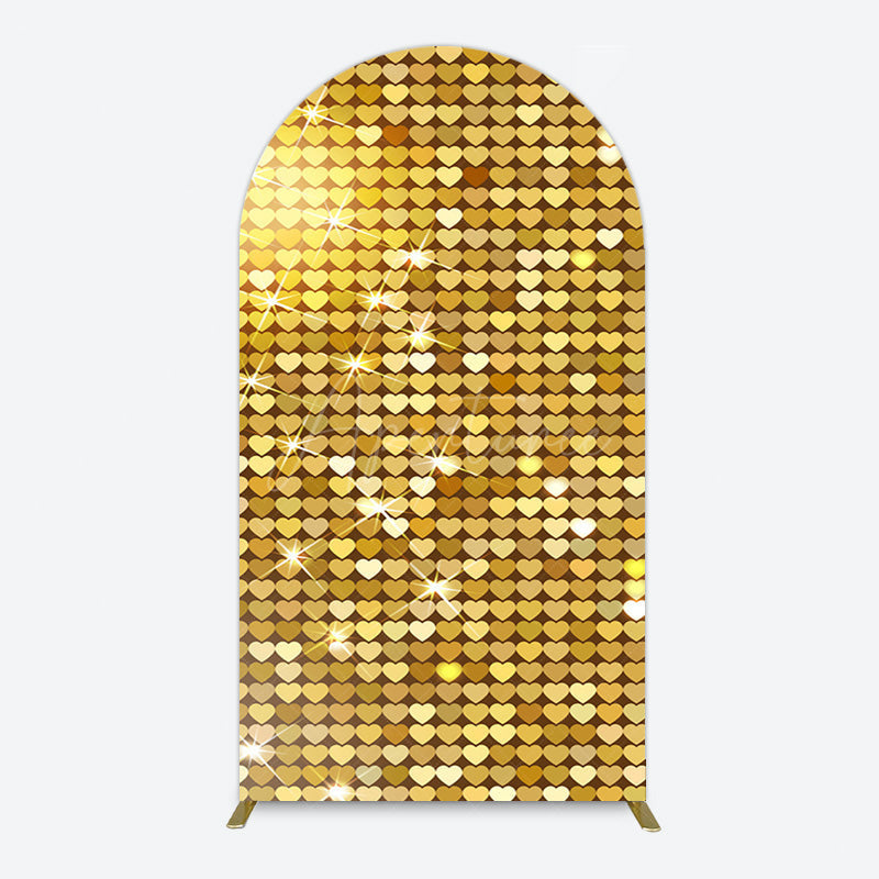 Aperturee - Aperturee Sparkle Heart Gold Sequins Birthday Arch Backdrop