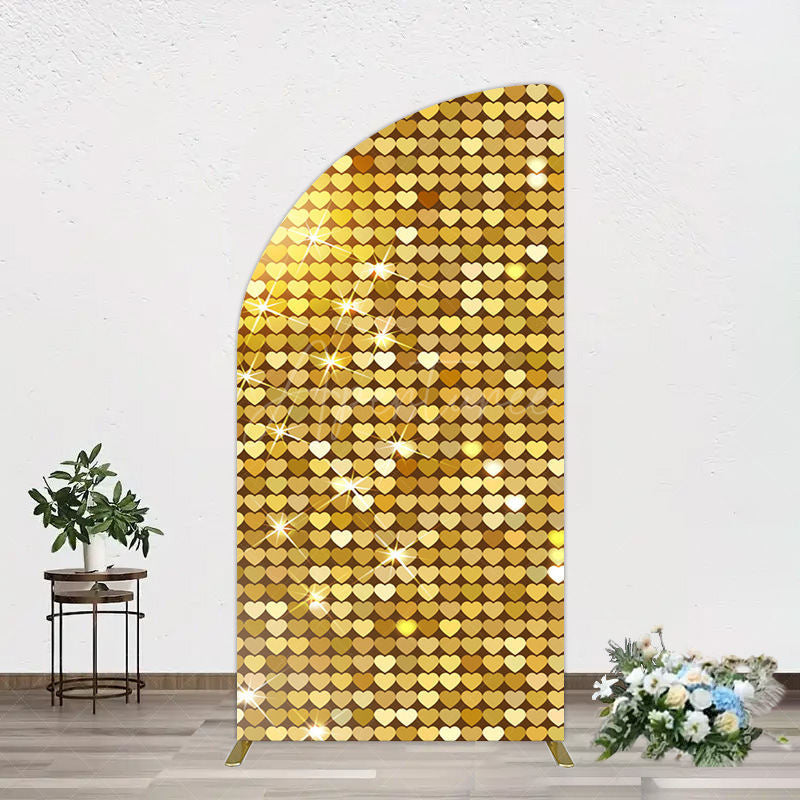 Aperturee - Aperturee Sparkle Heart Gold Sequins Birthday Half Moon Arch Backdrop