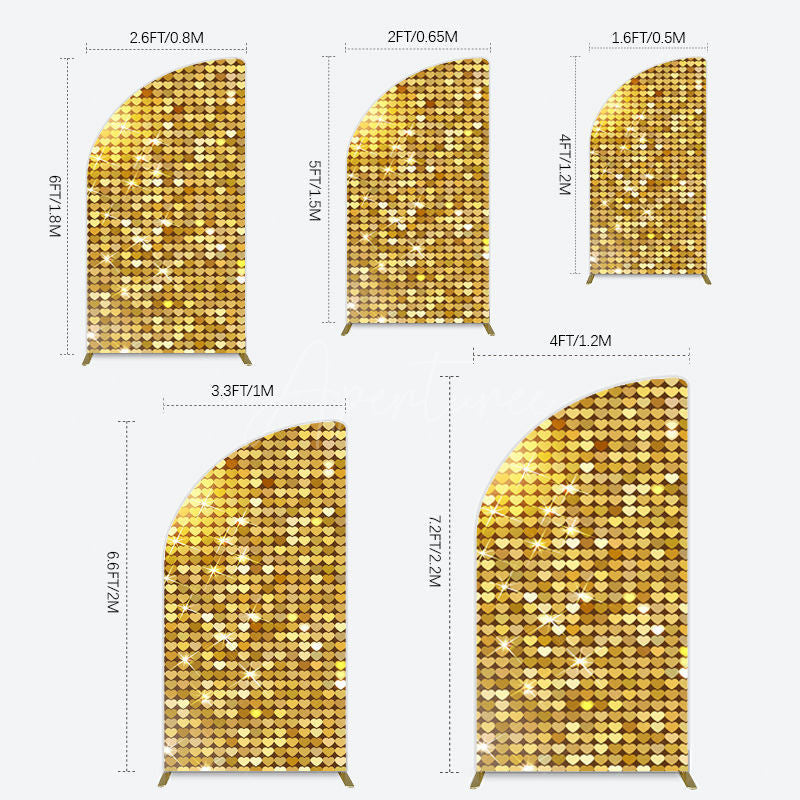 Aperturee - Aperturee Sparkle Heart Gold Sequins Birthday Half Moon Arch Backdrop