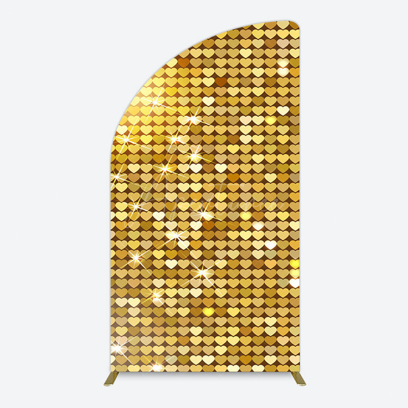 Aperturee - Aperturee Sparkle Heart Gold Sequins Birthday Half Moon Arch Backdrop
