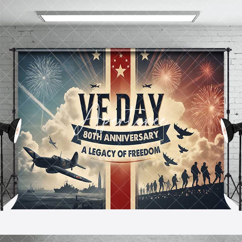 Aperturee - Aperturee Sparkle Military Battlefield Happy VE Day Backdrop