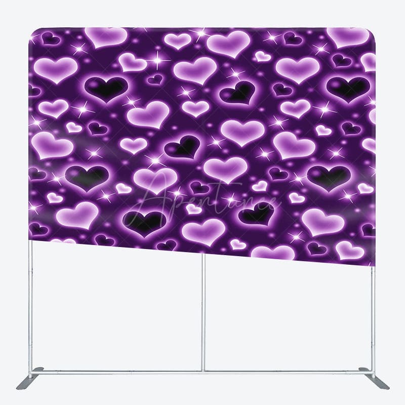 Aperturee - Aperturee Sparkle Purple Hearts Romantic Pillow Case Backdrop