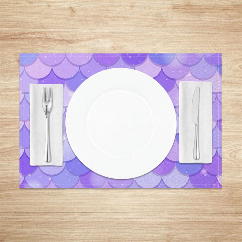 Aperturee - Aperturee Sparkle Purple Mermaid Scales Set Of 4 Placemats