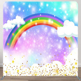 Aperturee - Aperturee Sparkle Rainbow Clouds Birthday Pillow Case Backdrop