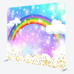 Aperturee - Aperturee Sparkle Rainbow Clouds Birthday Pillow Case Backdrop