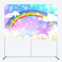 Aperturee - Aperturee Sparkle Rainbow Clouds Birthday Pillow Case Backdrop