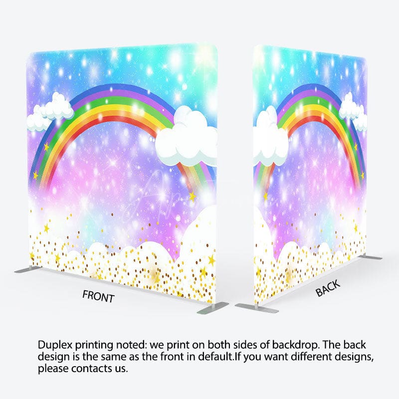 Aperturee - Aperturee Sparkle Rainbow Clouds Birthday Pillow Case Backdrop