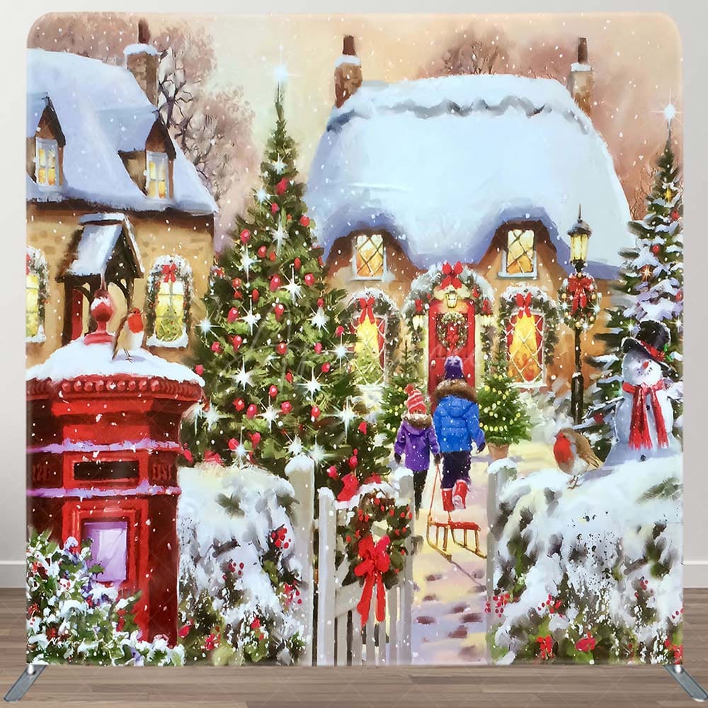 Aperturee - Aperturee Sparkle Snowy Christmas House Pillow Case Backdrop