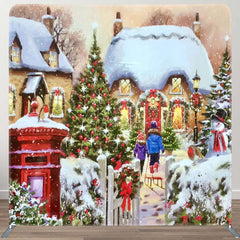 Aperturee - Aperturee Sparkle Snowy Christmas House Pillow Case Backdrop