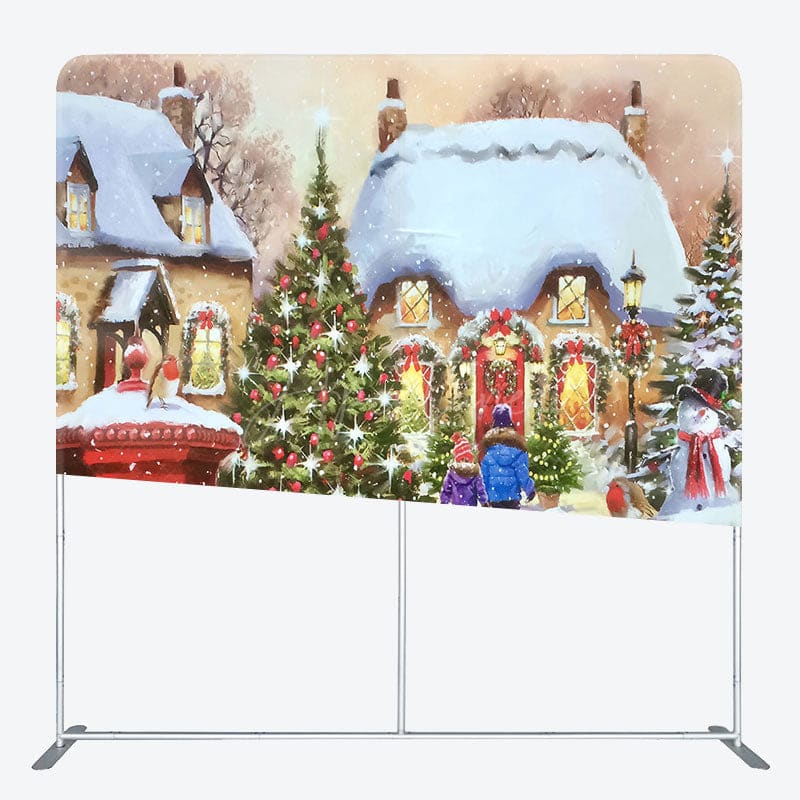 Aperturee - Aperturee Sparkle Snowy Christmas House Pillow Case Backdrop