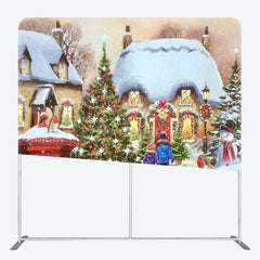 Aperturee - Aperturee Sparkle Snowy Christmas House Pillow Case Backdrop