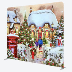 Aperturee - Aperturee Sparkle Snowy Christmas House Pillow Case Backdrop