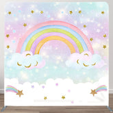 Aperturee - Aperturee Sparkle Stars Rainbow Birthday Pillow Case Backdrop