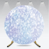 Aperturee - Aperturee Sparkling Blue and Purple Snowflake Bokeh Glitter Round Backdrop Winter Wonderland Party Decor