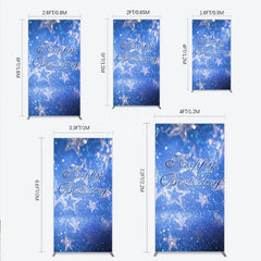 Aperturee - Aperturee Sparkling Blue Glitter Bokeh Stars Happy Birthday Rectangle Arch Backdrop Elegant Party Decoration