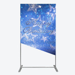 Aperturee - Aperturee Sparkling Blue Glitter Bokeh Stars Happy Birthday Rectangle Arch Backdrop Elegant Party Decoration